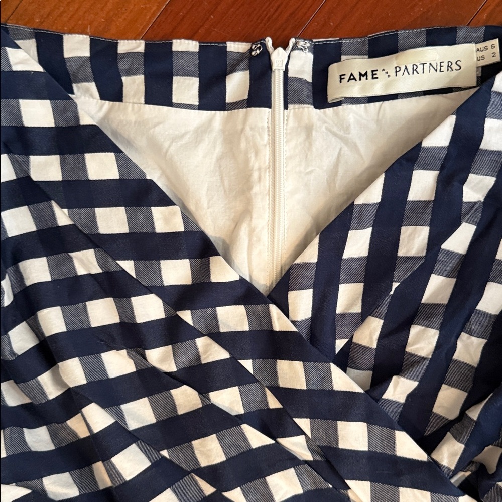 Fame And Partners Blue and White Checkered Mini Dress Hidden Zip Back Size 2 - Picture 2 of 7
